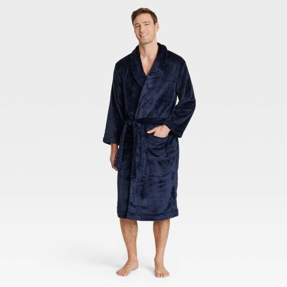 Men's Solid Plush Robe - Goodfellow & Co Navy Blue S/M